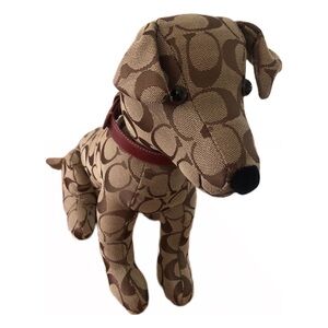 Authentic COACH plush dog w Coach red leather pet collar or bracelet collectible